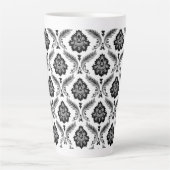 Tasse Latte Rococo Damask Pattern Grey Black White (Devant)