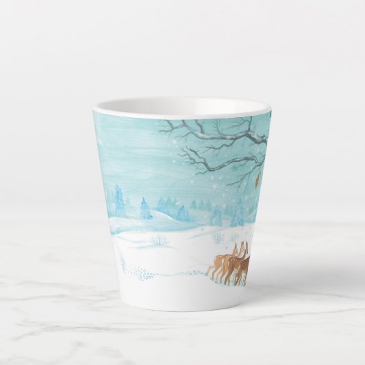 Tasse Latte Roe Deer hiver paysage de forêt enneigée (Devant)