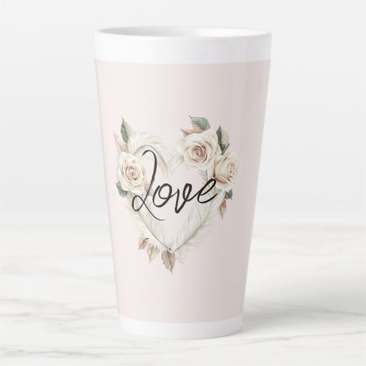 Tasse Latte Romantic Blush Roses Feathers Heart Love (Devant)