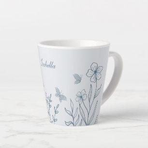 Tasse Latte Romantique élégant floral bleu poussiéreux