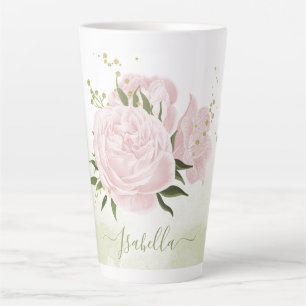Tasse Latte romantique fleurs roses verdure