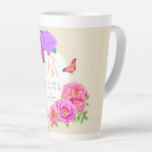 Tasse Latte Romantique Monogramme Peonies Jardin Beige (Angle droit)