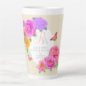 Tasse Latte Romantique Monogramme Peonies Jardin Beige (Devant)