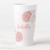 Tasse Latte romantique rose et fleurs blanches (Devant)