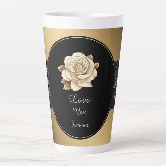 Tasse Latte Rose avec détails dorés scintillants (Devant)