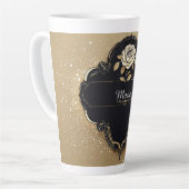 Tasse Latte Rose avec détails dorés scintillants (Angle gauche)