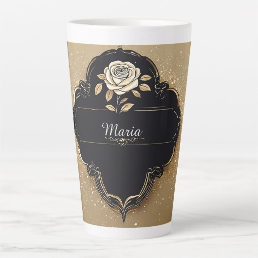 Tasse Latte Rose avec détails dorés scintillants (Devant)