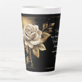 Tasse Latte Rose blanche élégante et design or (Devant)