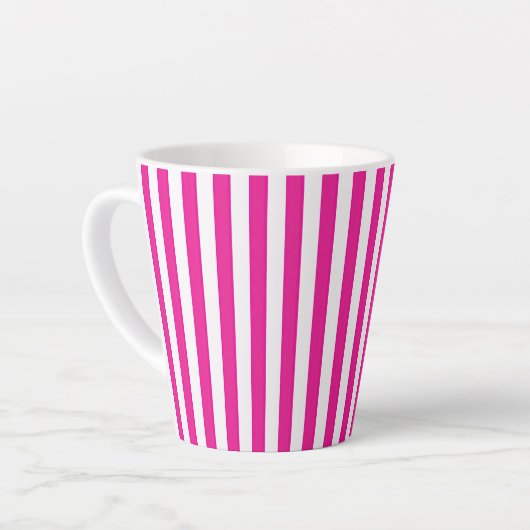 Tasse Latte Rose Chaud et Rayures Verticales Blanches Minimali (Angle gauche)