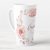Tasse Latte Rose d'aquarelle Wreath personnalisée | BLANCHE (Angle gauche)