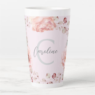 Tasse Latte Rose d'aquarelle Wreath personnalisée Rose