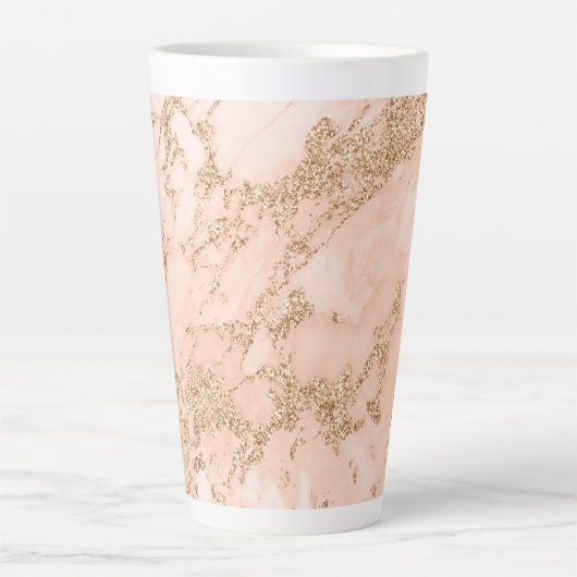 Tasse Latte Rose en marbre parties scintillant d'or abstrait (Devant)