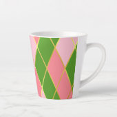 Tasse Latte Rose et vert élégants Monogrammé Argyle (Droite)
