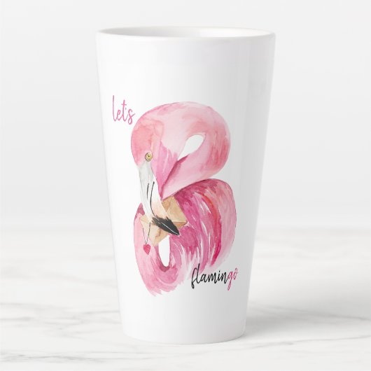 Tasse Latte Rose exotique moderne Flamant rose Aquarelle (Devant)