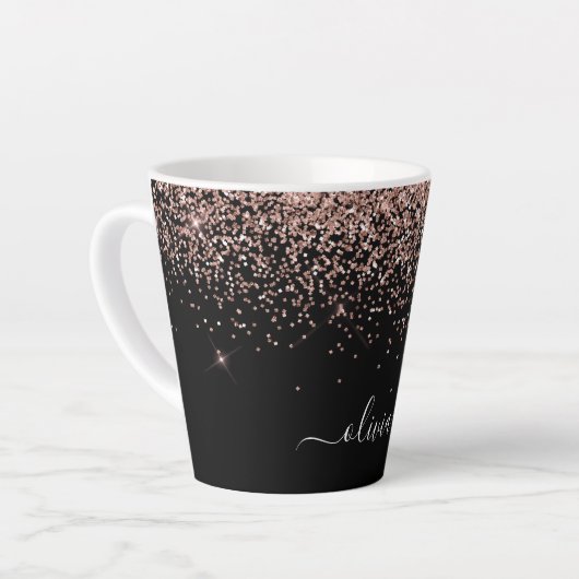 Tasse Latte Rose Gold Blush Pink Parties scintillant Script Mo (Angle gauche)