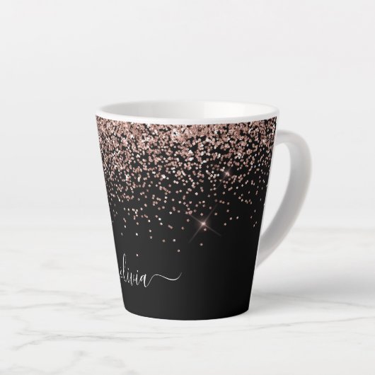 Tasse Latte Rose Gold Blush Pink Parties scintillant Script Mo (Angle droit)