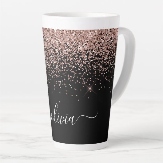 Tasse Latte Rose Gold Blush Pink Parties scintillant Script Mo (Angle droit)