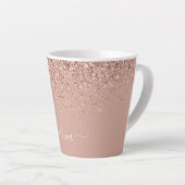 Tasse Latte Rose Gold Blush Rose Pailleté Monogramme Féminin (Angle droit)