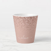 Tasse Latte Rose Gold Blush Rose Pailleté Monogramme Féminin (Devant)