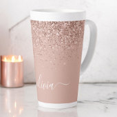 Tasse Latte Rose Gold Blush Rose Pailleté Monogramme Script Gi