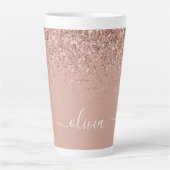 Tasse Latte Rose Gold Blush Rose Pailleté Monogramme Script Gi (Devant)