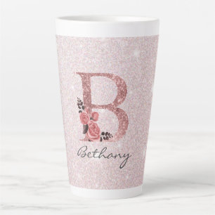 Tasse Latte Rose Gold brossé Parties scintillant Monogramme No