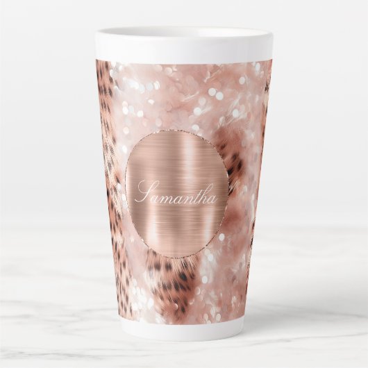 Tasse Latte Rose Gold Glam Leopard Parties scintillant personn (Devant)