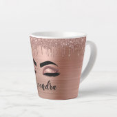 Tasse Latte Rose Gold Glitter Sparkle Eyelashes Monogram (Angle droit)