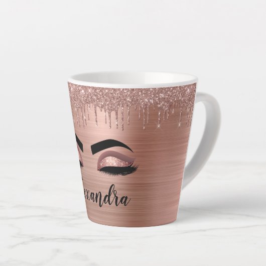 Tasse Latte Rose Gold Glitter Sparkle Eyelashes Monogram (Angle droit)