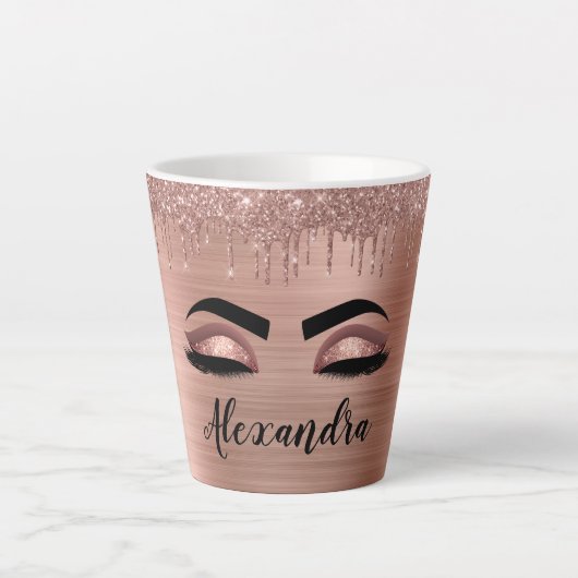 Tasse Latte Rose Gold Glitter Sparkle Eyelashes Monogram (Devant)