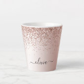 Tasse Latte Rose Gold - Rose Pâle Pailleur Métal Monogramme No (Devant)