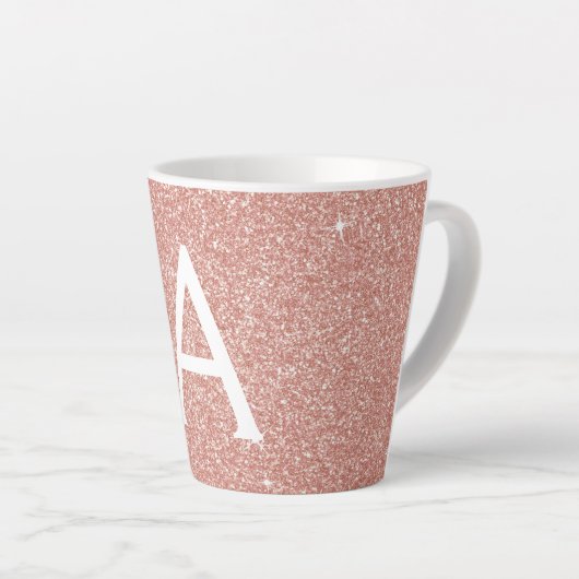 Tasse Latte Rose Gold Sparkle Parties scintillant Monogramme N (Angle droit)
