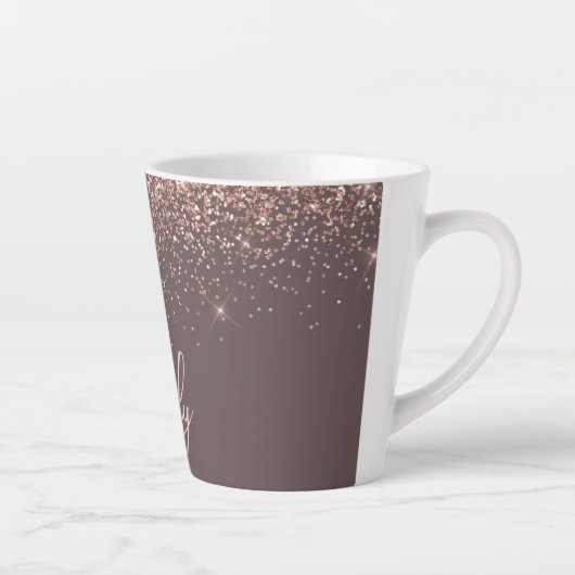 Tasse Latte Rose Gold Terracotta Blush Fuschsi Monogramme Pail (Droite)