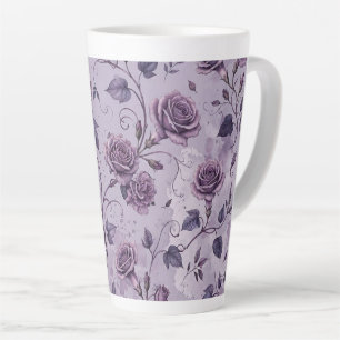 Tasse Latte Rose Lavande Poussiéreuse Teintes Rêveuses Florale