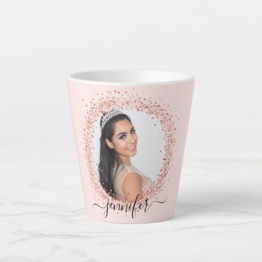 Tasse Latte Rose or blush rose de nom de photo script (Devant)