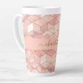 Tasse Latte Rose or cube nom de marbre glittert script (Angle gauche)