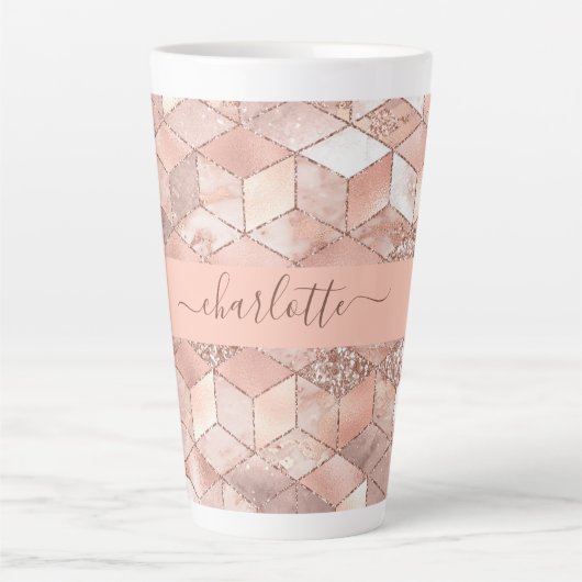 Tasse Latte Rose or cube nom de marbre glittert script (Devant)