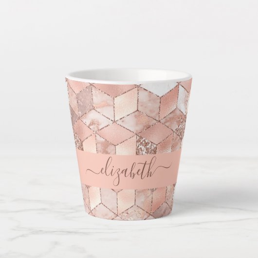 Tasse Latte Rose or cube nom de marbre glittert script (Devant)