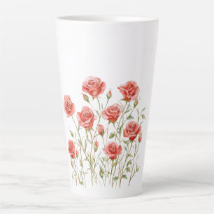 Tasse Latte Rose Pâle Romantique Roses Rouges Mariage Jour J