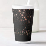Tasse Latte Rose Parties scintillant Or Élégant Script glamour<br><div class="desc">Créez votre propre tasse en latte brillant en diamants noir et rose avec votre nom de script manuscrit moderne personnalisé.</div>