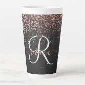 Tasse Latte Rose personnalisé Parties scintillant or noir Étin (Devant)