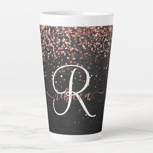 Tasse Latte Rose personnalisé Parties scintillant or noir Étin (Devant)