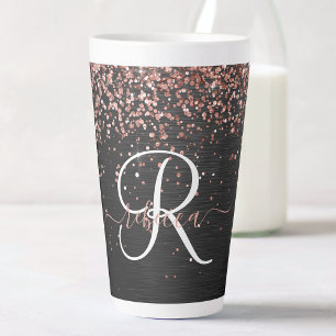 Tasse Latte Rose personnalisé Parties scintillant or noir Étin