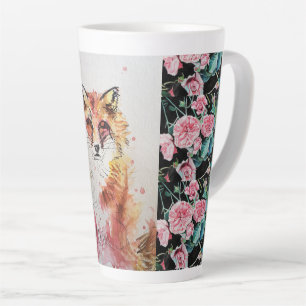 Tasse Latte Roses d'animaux de renard rouge mignons Aquarelle 