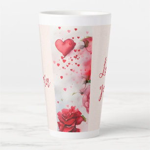 Tasse Latte Roses et coeurs roses rouges Vous aimez Romantique