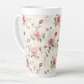 Tasse Latte Roses Fleurs Roses Blanches et Roses Tendres   (Angle gauche)