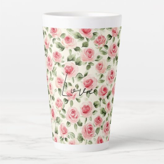 Tasse Latte Roses Fleurs Roses Foncé (Devant)