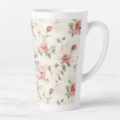 Tasse Latte Roses Fleurs Roses Foncees Ivoire   (Droite)