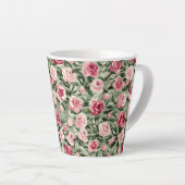Tasse Latte Roses Fleurs Roses Vert Rouge  (Angle droit)