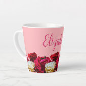 Tasse Latte Roses Foral Personnalisés sur Pink Small (Angle gauche)